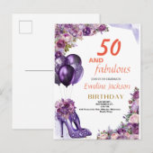 Niedlich Kawaii Lila Geburtstag Einladungspostkarte (Vorne/Hinten)