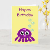 Niedlich Kawaii Lila Quellyfish Happy Birthday Karte (Gelbe Blume)