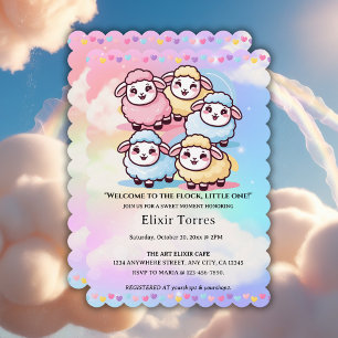 Niedlich Kawaii Little Lamb Baby Dusche Einladung