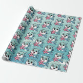 Niedlich Kawaii Little Shark & Starfish Geschenkpapier (Ungerollt)