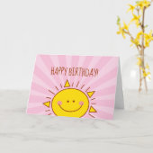 Niedlich Kawaii Little Sunshine Pink Happy Birthda Karte (Gelbe Blume)