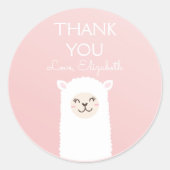 Niedlich Kawaii Llama Alpaca Elegantes Rosa Danke Runder Aufkleber (Vorderseite)