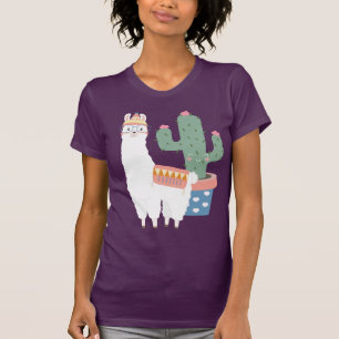 Niedlich Kawaii Llama und Cactus Illustration T-Shirt