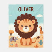 Niedlich Kawaii Löwe in Savanna Personalisiert Fleecedecke (Vorderseite)