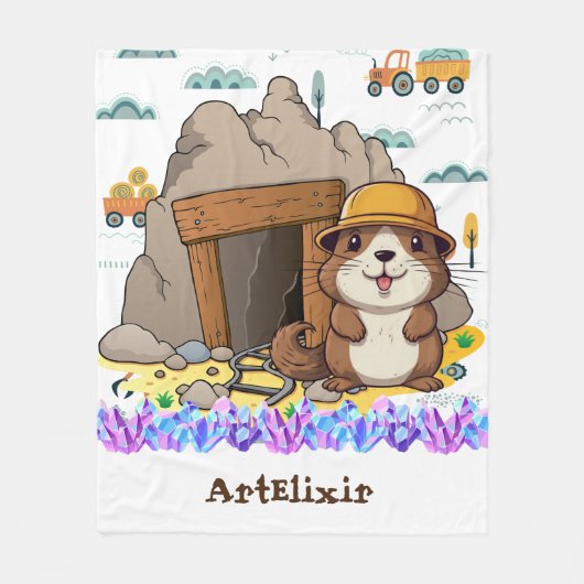 Niedlich Kawaii Miner Animal Gopher Modern Print Fleecedecke (Vorderseite)