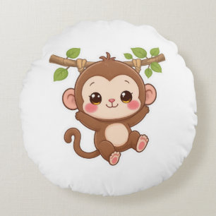 Niedlich Kawaii Monkey Rundes Kissen