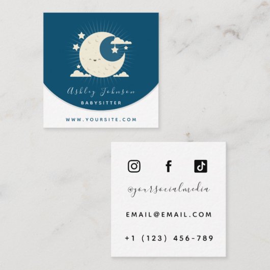 Niedlich Kawaii Moon Babysitter Daycare Social Med Quadratische Visitenkarte (Vorne/Hinten)