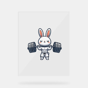 Niedlich Kawaii Muskuläre Kaninchen Weightlift Fun Acrylschild