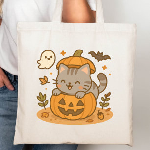 Niedlich Kawaii Naughty Cat Halloween Pumpkin Tragetasche
