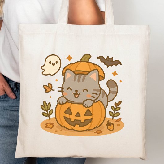 Niedlich Kawaii Naughty Cat Halloween Pumpkin Tragetasche