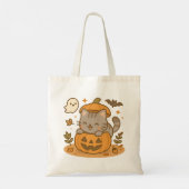 Niedlich Kawaii Naughty Cat Halloween Pumpkin Tragetasche (Rückseite)