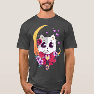Niedlich Kawaii Neko Cat Anime Moon Pastel T-Shirt