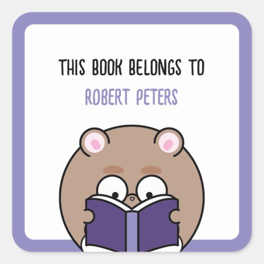 Niedlich Kawaii Nerdy Hamster Boy Booklover Buchze Quadratischer Aufkleber (Vorderseite)