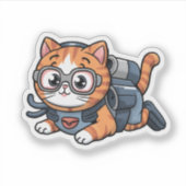 Niedlich Kawaii Orange Tabby Cat Scuba Diving Unde Aufkleber (Vorderseite)