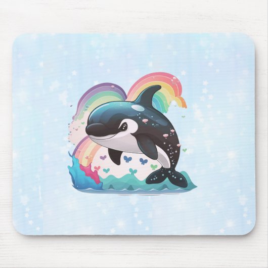 Niedlich Kawaii Orca Killer Whale Rainbows Schmett Mousepad (Vorne)
