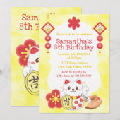 Niedlich Kawaii Oriental Lucky Cat Birthday Party Einladung (Vorne/Hinten)