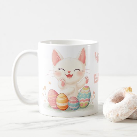 Niedlich Kawaii Osterkatze Tasse - Pastell Kitty O (Mit Donut)