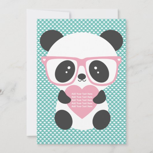 Niedlich Kawaii Panda Bear Pink Herz Einladung (Vorderseite)