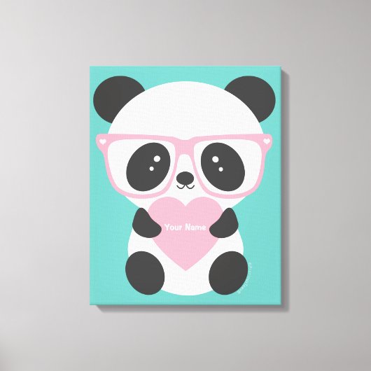 Niedlich Kawaii Panda Bear Pink Herz Leinwanddruck (Vorderseite)