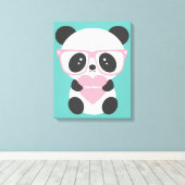 Niedlich Kawaii Panda Bear Pink Herz Leinwanddruck (Insitu (Holzboden))