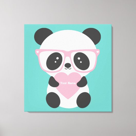 Niedlich Kawaii Panda Bear Pink Herz Leinwanddruck (Vorderseite)