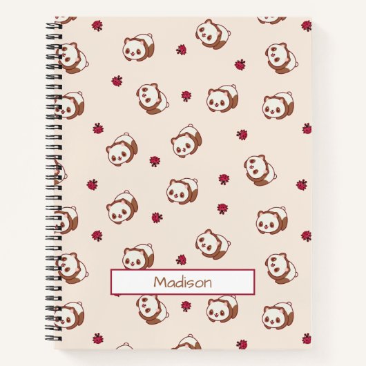 Niedlich Kawaii Panda Beige Muster Personalisiert Notizblock (Vorderseite)