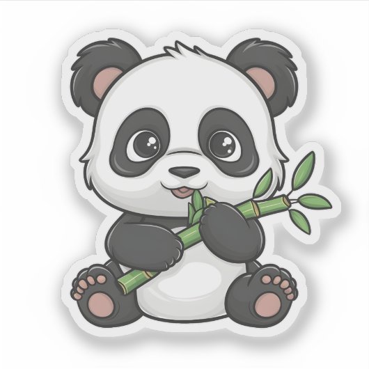 Niedlich Kawaii Panda Eating Bamboo Animal Lover Aufkleber (Vorderseite)