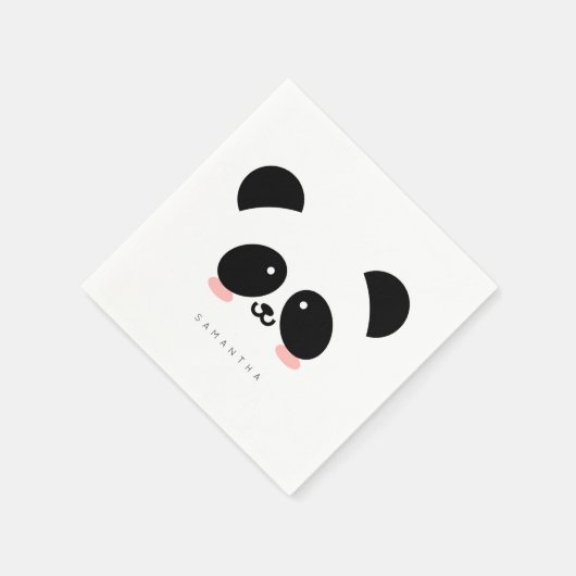 Niedlich Kawaii Panda | Name hinzufügen Serviette (Ecke)