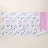 Niedlich Kawaii Panda Pink Gray Hearts Personalisi Strandtuch (Vorderseite)