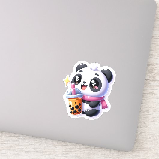 Niedlich Kawaii Panda trinkt Boba Bubble Tea Kawai Aufkleber (Detail)