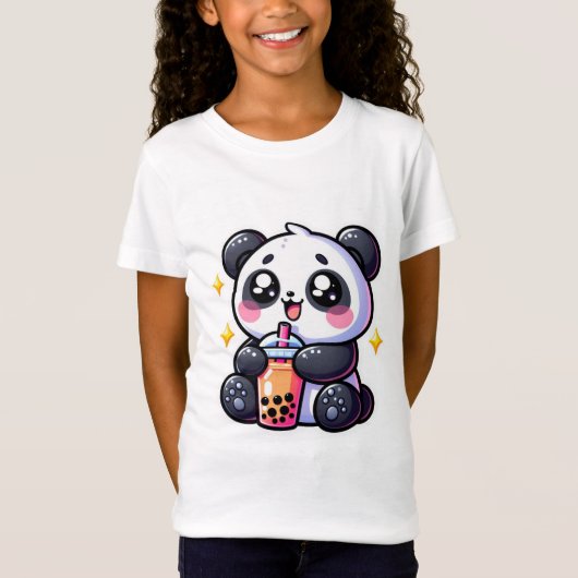 Niedlich Kawaii Panda trinkt Boba Bubble Tea Kawai T-Shirt (Vorderseite)