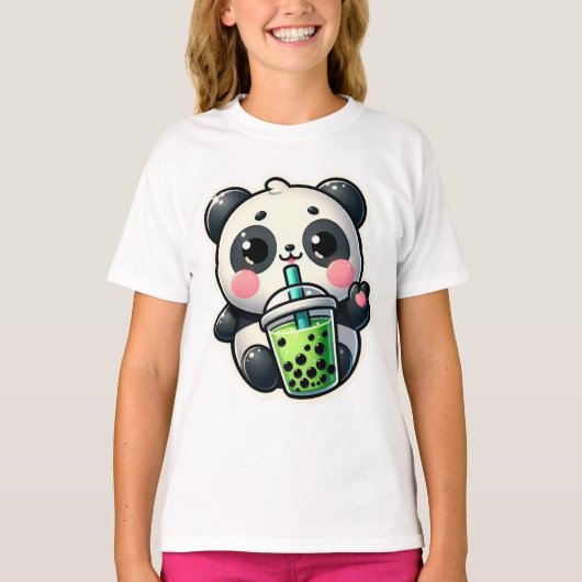 Niedlich Kawaii Panda trinkt Boba Bubble Tea Kawai T-Shirt (Vorderseite)