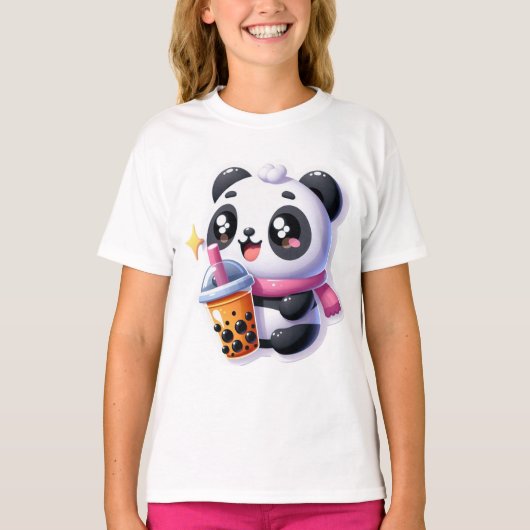 Niedlich Kawaii Panda trinkt Boba Bubble Tea Kawai T-Shirt (Vorderseite)