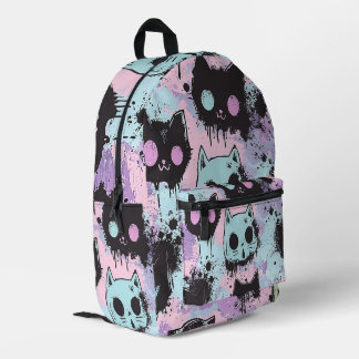 Niedlich Kawaii Pastel Goth Patchwork Creepy Cat Bedruckter Rucksack