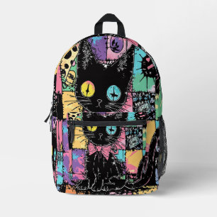 Niedlich Kawaii Pastel Goth Patchwork Creepy Cat Bedruckter Rucksack