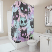 Niedlich Kawaii Pastel Goth Patchwork Creepy Cat Duschvorhang (Beispiel)