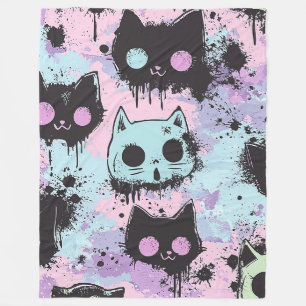 Niedlich Kawaii Pastel Goth Patchwork Creepy Cat Fleecedecke