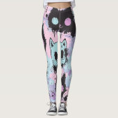 Niedlich Kawaii Pastel Goth Patchwork Creepy Cat Leggings (Vorderseite)