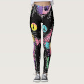 Niedlich Kawaii Pastel Goth Patchwork Creepy Cat Leggings (Vorderseite)