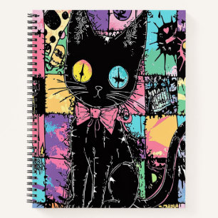 Niedlich Kawaii Pastel Goth Patchwork Creepy Cat Notizblock