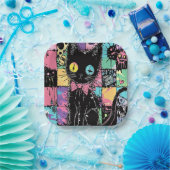 Niedlich Kawaii Pastel Goth Patchwork Creepy Cat Pappteller (Party)