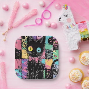 Niedlich Kawaii Pastel Goth Patchwork Creepy Cat Pappteller