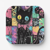 Niedlich Kawaii Pastel Goth Patchwork Creepy Cat Pappteller (Vorderseite)