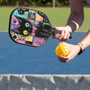 Niedlich Kawaii Pastel Goth Patchwork Creepy Cat Pickleball Schläger