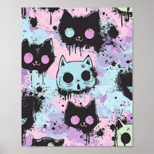 Niedlich Kawaii Pastel Goth Patchwork Creepy Cat Poster