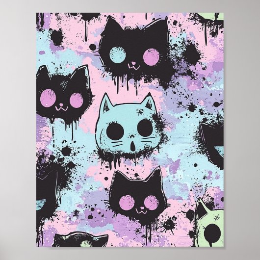 Niedlich Kawaii Pastel Goth Patchwork Creepy Cat Poster (Vorne)