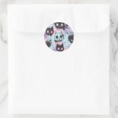 Niedlich Kawaii Pastel Goth Patchwork Creepy Cat Runder Aufkleber (Tasche)
