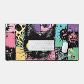Niedlich Kawaii Pastel Goth Patchwork Creepy Cat Schreibtischunterlage (Tastatur & Maus)