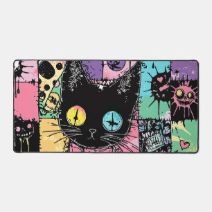 Niedlich Kawaii Pastel Goth Patchwork Creepy Cat Schreibtischunterlage