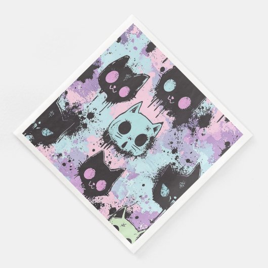 Niedlich Kawaii Pastel Goth Patchwork Creepy Cat Serviette (Ecke)